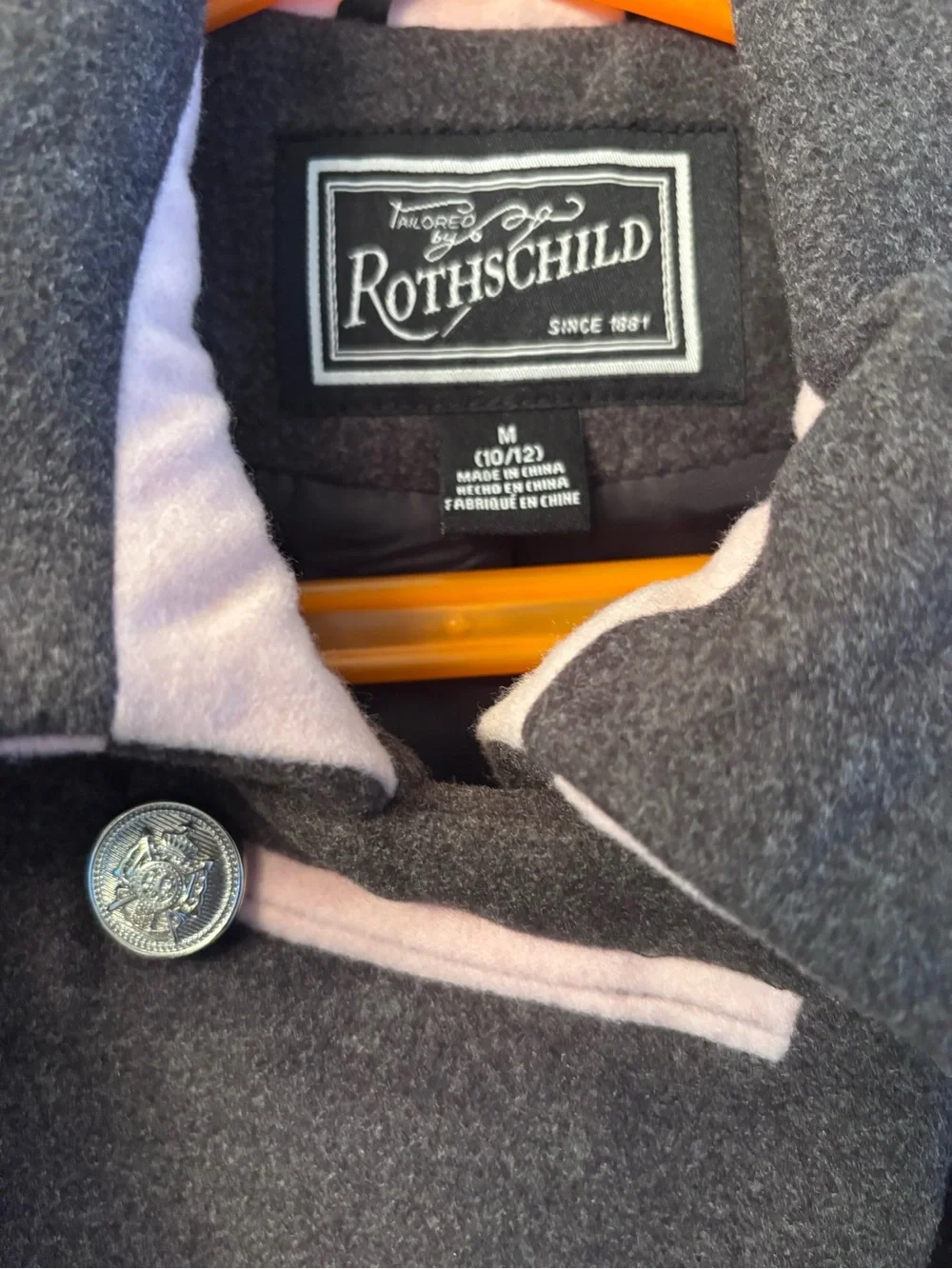 Brand New Rothschild Charcoal Bandmaster Coat with Pale Pink Accents.